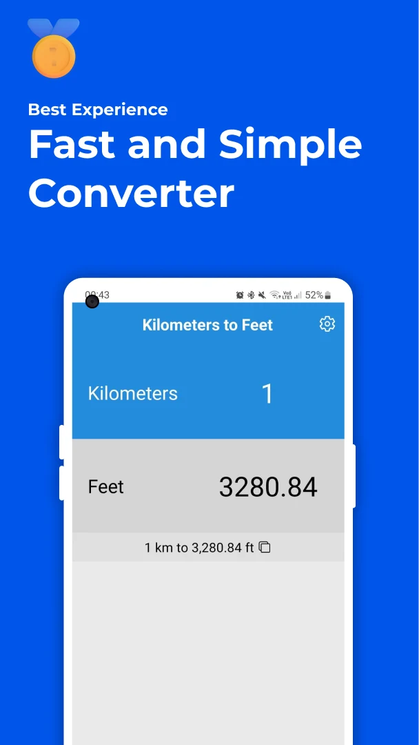 Kilometers to Feet Converter screenshot
