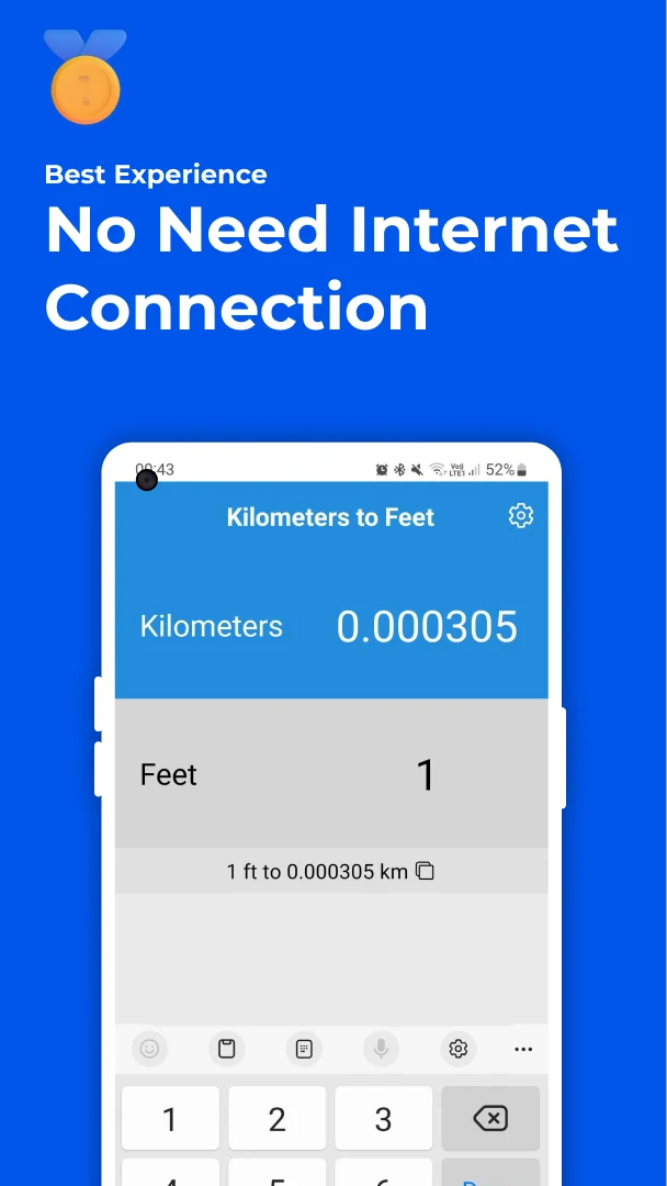 Kilometers to Feet Converter screenshot